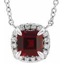 Red Garnet Necklace in Sterling Silver 3.5x3.5 mm Square Mozambique Garnet & .05 Carat Diamond 16