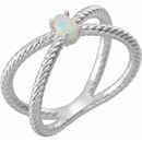 Sterling Silver 5x3 mm Opal Criss-Cross Rope Ring