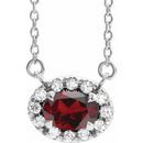 Red Garnet Necklace in Sterling Silver 5x3 mm Oval Mozambique Garnet & .05 Carat Diamond 16