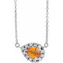 Golden Citrine Necklace in Sterling Silver 5x3 mm Pear Citrine & 1/8 Carat Diamond 16