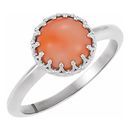 Sterling Silver 6 mm Round Pink Coral Ring