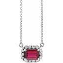 Genuine Ruby Necklace in Sterling Silver 6x4 mm Emerald Ruby & 1/5 Carat Diamond 16