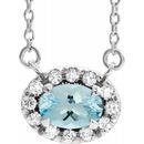 Genuine Aquamarine Necklace in Sterling Silver 6x4 mm Oval Aquamarine & 1/10 Carat Diamond 18