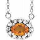 Golden Citrine Necklace in Sterling Silver 6x4 mm Oval Citrine & 1/10 Carat Diamond 18