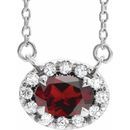 Red Garnet Necklace in Sterling Silver 6x4 mm Oval Mozambique Garnet & 1/10 Carat Diamond 16