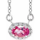 Pink Tourmaline Necklace in Sterling Silver 6x4 mm Oval Pink Tourmaline & 1/10 Carat Diamond 16