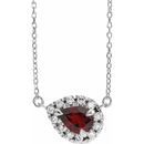 Red Garnet Necklace in Sterling Silver 6x4 mm Pear Mozambique Garnet & 1/6 Carat Diamond 18