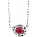 Genuine Ruby Necklace in Sterling Silver 7x5 mm Pear Ruby & 1/6 Carat Diamond 18