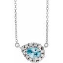 Genuine Aquamarine Necklace in Sterling Silver 8x5 mm Pear Aquamarine & 1/5 Carat Diamond 16