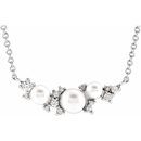 Genuine Akoya Pearl Necklace in Sterling Silver Akoya Cultured Pearl & .08 Carat Diamond 16