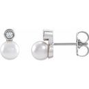 Natural Akoya Pearl Earrings in Sterling Silver Akoya Cultured Pearl & 1/8 Carat Diamond Bezel-Set Earrings