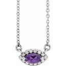 Genuine Amethyst Necklace in Sterling Silver Amethyst & .05 Carat Diamond Halo-Style 16