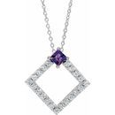 Genuine Amethyst Necklace in Sterling Silver Amethyst & 3/8 Carat Diamond 16-18