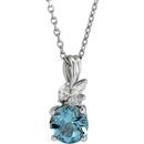 Genuine Aquamarine Necklace in Sterling Silver Aquamarine & 1/10 Carat Diamond 16-18