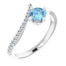 Genuine Aquamarine Ring in Sterling Silver Aquamarine & 1/10 Carat Diamond Bypass Ring