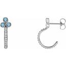 Genuine Aquamarine Earrings in Sterling Silver Aquamarine & 1/4 Carat Diamond J-Hoop Earrings