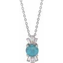 Genuine Aquamarine Necklace in Sterling Silver Aquamarine & 1/6 Carat Diamond 16-18