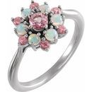 Genuine Topaz Ring in Sterling Silver Baby Pink Topaz & Ethiopian Opal Floral-Inspired Ring