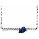 Genuine Sapphire Necklace in Sterling Silver Genuine Sapphire & 1/10 Carat Diamond 16
