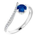 Genuine Sapphire Ring in Sterling Silver Genuine Sapphire & 1/10 Carat Diamond Bypass Ring
