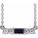 Genuine Sapphire Necklace in Sterling Silver Genuine Sapphire & 1/5 Carat Diamond 16