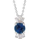 Genuine Sapphire Necklace in Sterling Silver Genuine Sapphire & 1/6 Carat Diamond 16-18