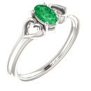 Sterling Silver Genuine Chatham Emerald Youth Heart Ring