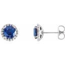 Genuine Chatham Created Sapphire Earrings in Sterling Silver Chatham Lab-Created Genuine Sapphire & 1/8 Carat Diamond Earrings