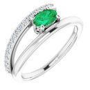 Chatham Created Emerald Ring in Sterling Silver Chatham Lab-Created Emerald & 1/8 Carat Diamond Ring