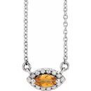 Golden Citrine Necklace in Sterling Silver Citrine & .05 Carat Diamond Halo-Style 16