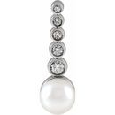 Real Akoya Pearl Pendant in Sterling Silver Cultured Akoya Pearl & 1/8 Carat Diamond Bar Pendant