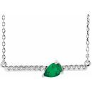Genuine Emerald Necklace in Sterling Silver Emerald & 1/10 Carat Diamond 16