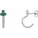 Genuine Emerald Earrings in Sterling Silver Emerald & 1/4 Carat Diamond J-Hoop Earrings