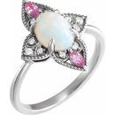 Genuine Opal Ring in Sterling Silver Ethiopian Opal, Pink Sapphire & .05 Carat Diamond Vintage-Inspired Ring