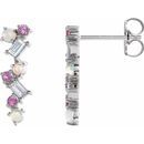 Multi-Gemstone Earrings in Sterling Silver Ethiopian Opal, Pink Sapphire & 1/10 Carat Diamond Scattered Bar Earrings