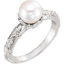 Sterling Silver Freshwater Pearl & .02 Carat Diamond Vintage-Inspired Ring