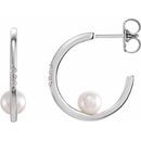 Sterling Silver Freshwater Cultured Pearl & .025 Carat Weight Diamond Hoop Earrings