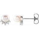 Genuine Pearl Earrings in Sterling Silver Freshwater Cultured Pearl & .08 Carat Diamond Earrings