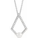 Real Cultured Freshwater Pearl Necklace in Sterling Silver Freshwater Cultured Pearl & 1/4 Carat Diamond Geometric 16-18