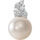 Real Pearl Pendant in Sterling Silver Freshwater Cultured Pearl & 1/4 Carat Diamond Pendant