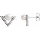 Freshwater Pearl Earrings in Sterling Silver Freshwater Cultured Pearl & 1/5 Carat Diamond Earrings