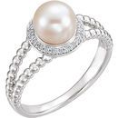 Genuine Cultured Freshwater Pearl Ring in Sterling Silver Freshwater Pearl & 0.12 Carat Diamond Ring