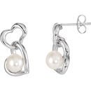 Sterling Silver Freshwater Pearl Double Heart Earrings