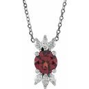 Red Garnet Necklace in Sterling Silver Garnet & 1/4 Carat Diamond 16-18