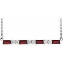 Red Garnet Necklace in Sterling Silver Garnet & 1/5 Carat Diamond Bar 16-18