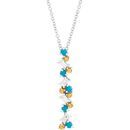 Multi-Gemstone Necklace in Sterling Silver Honey Passion Topaz, Turquoise & 1/8 Carat Diamond Scattered Bar 16-18