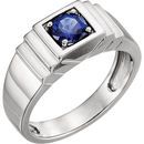 Sterling Silver Men's Genuine Chatham Blue Sapphire Ring
