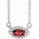 Red Garnet Necklace in Sterling Silver Mozambique Garnet & .05 Carat Diamond Halo-Style 18