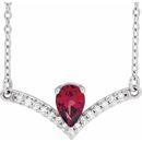 Red Garnet Necklace in Sterling Silver Mozambique Garnet & .06 Carat Diamond 16