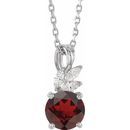 Red Garnet Necklace in Sterling Silver Mozambique Garnet & 1/10 Carat Diamond 16-18
